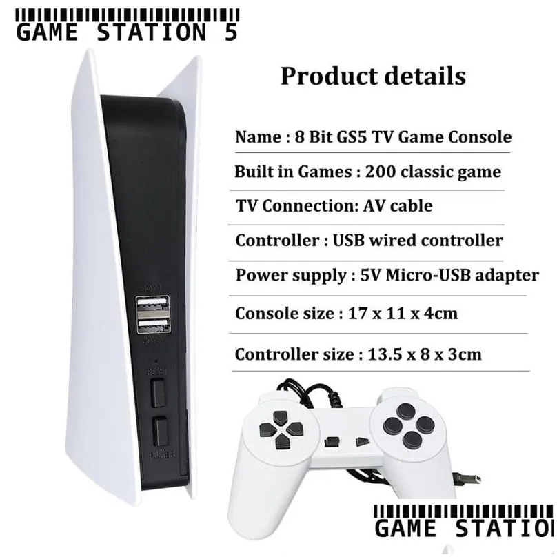 50%off tv game console 8 bit game box toys with 200 classic juegos av output gs5 retro video mini games station dual wired controller y11195