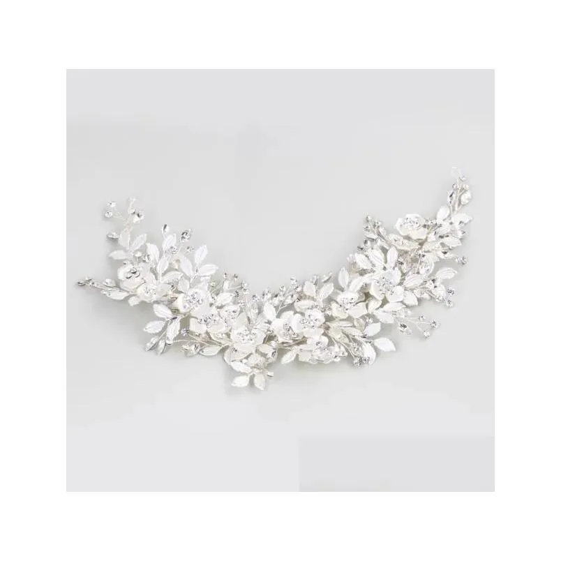 queenco silver floral bridal headpiece tiara wedding hair accessories hair vine handmade headband hair jewelry for bride y200409