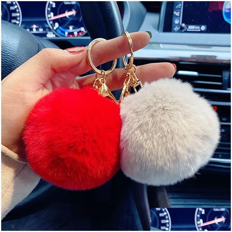 rex rabbit hair ball keychain favor female cute car key pendant plush schoolbag pendants accessories key chain in stock