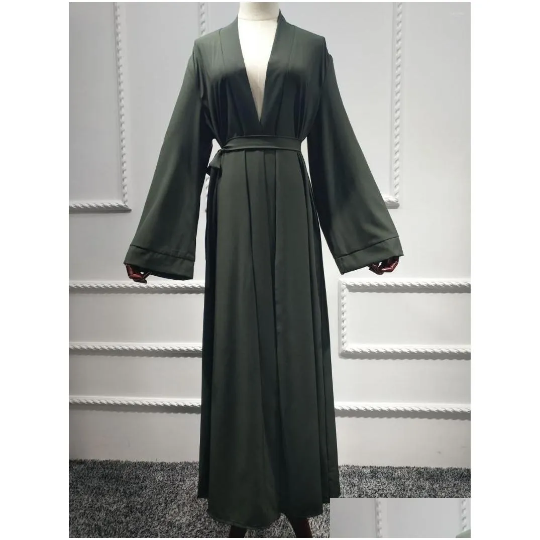ethnic clothing women dubai abaya kimono classic open front solid color cardigan belt long sleeve islamic robe arabic turkey modest