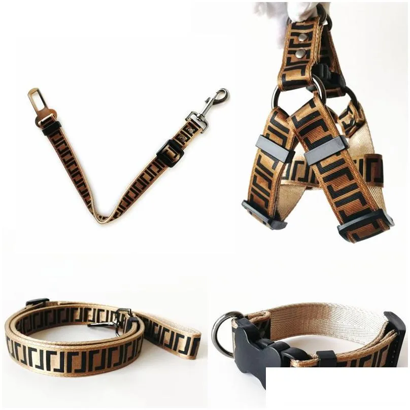 luxury dog collars leashes set designer dog leash seat belts pet collar and pets chain for small medium large dogs cat chihuahua poodle bulldog corgi pug brown