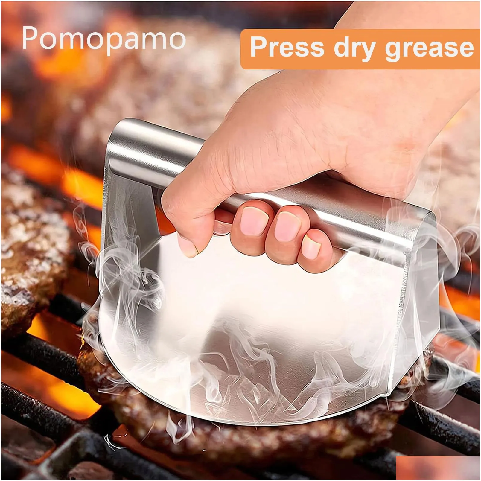 burger press stainless steel 5.5 in heavy duty durable grill hamburger smasher for professional home cooks, outdoor indoor kitchen grilling