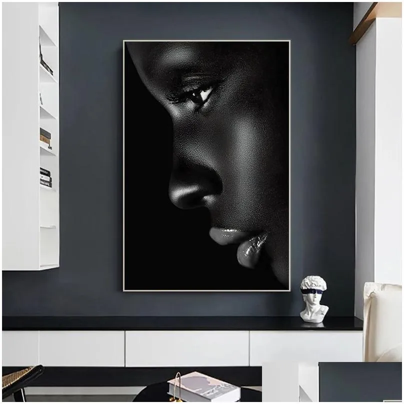 black profile lip woman canvas painting hd print figure posters and prints modern wall art picture for living room bedroom decor