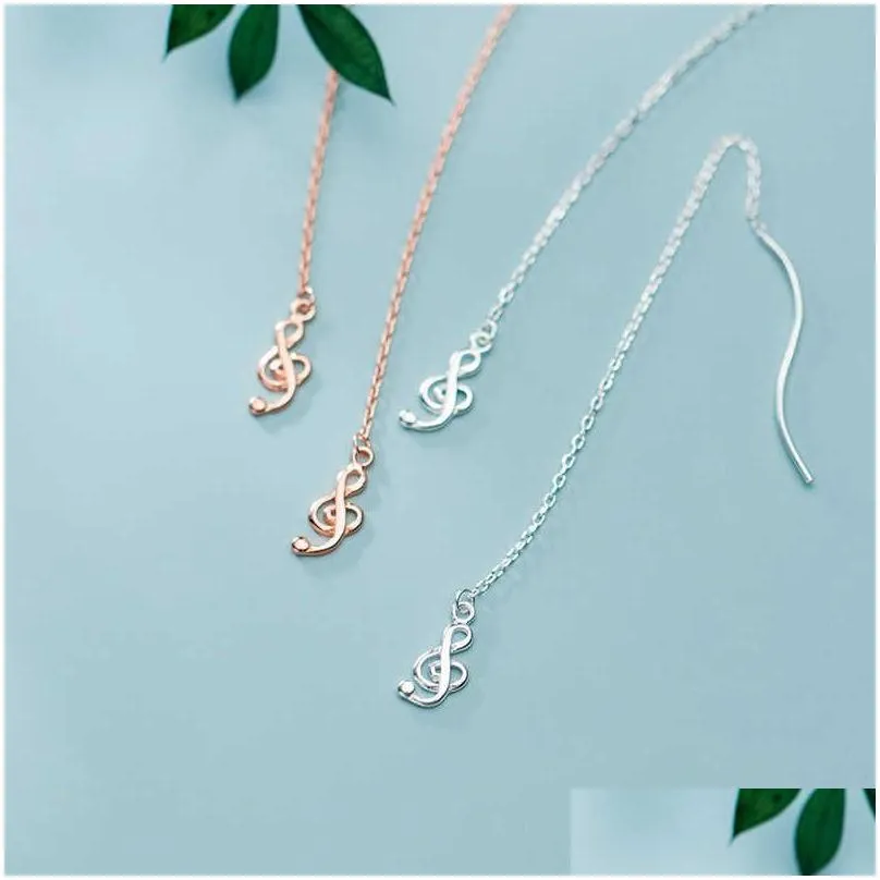 long chain musical notation dangle earring for women 925 sterling silver geometric wave line drop fine jewelry 210707