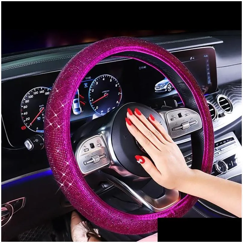 luxury crystal purple red car steering wheel covers diamante rhinestone car covered steering-wheel accessories for women