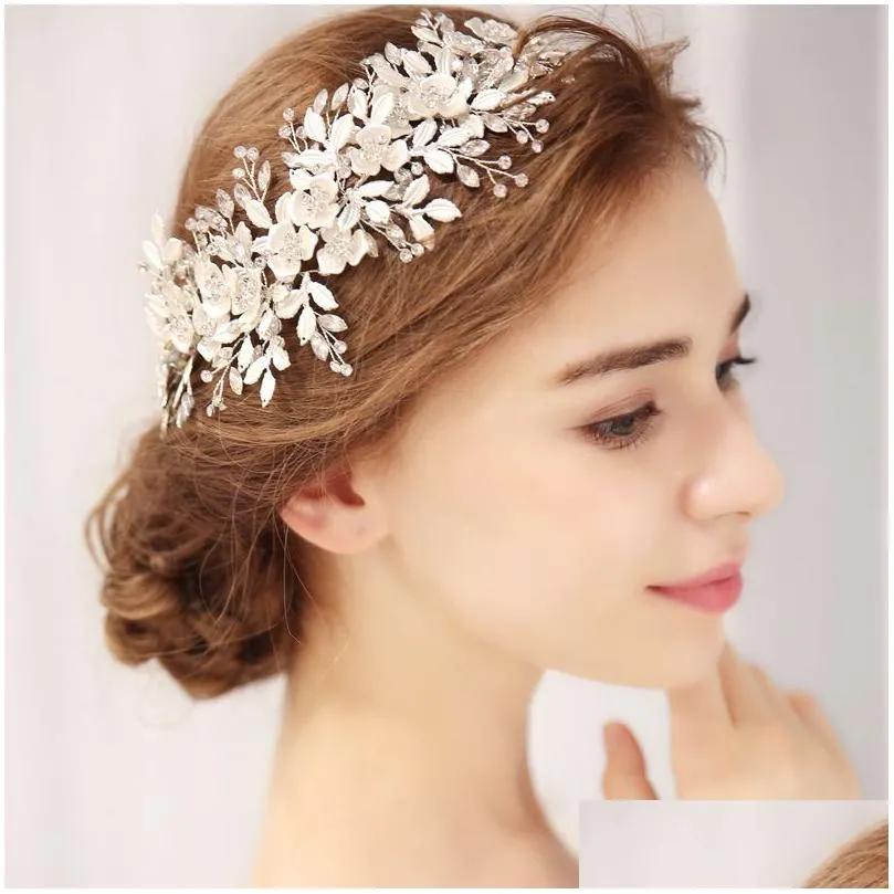 queenco silver floral bridal headpiece tiara wedding hair accessories hair vine handmade headband hair jewelry for bride y200409