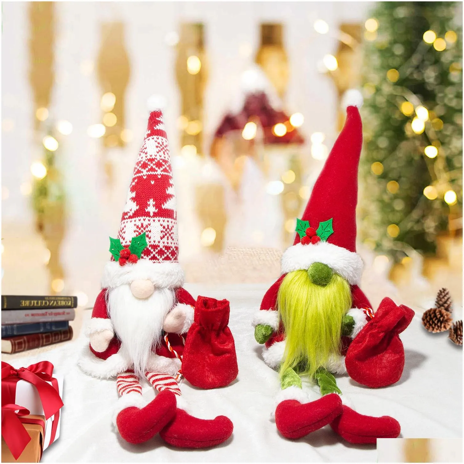 christmas decoration faceless green hair monster old man doll couple dwarf fabric gift doll ornaments