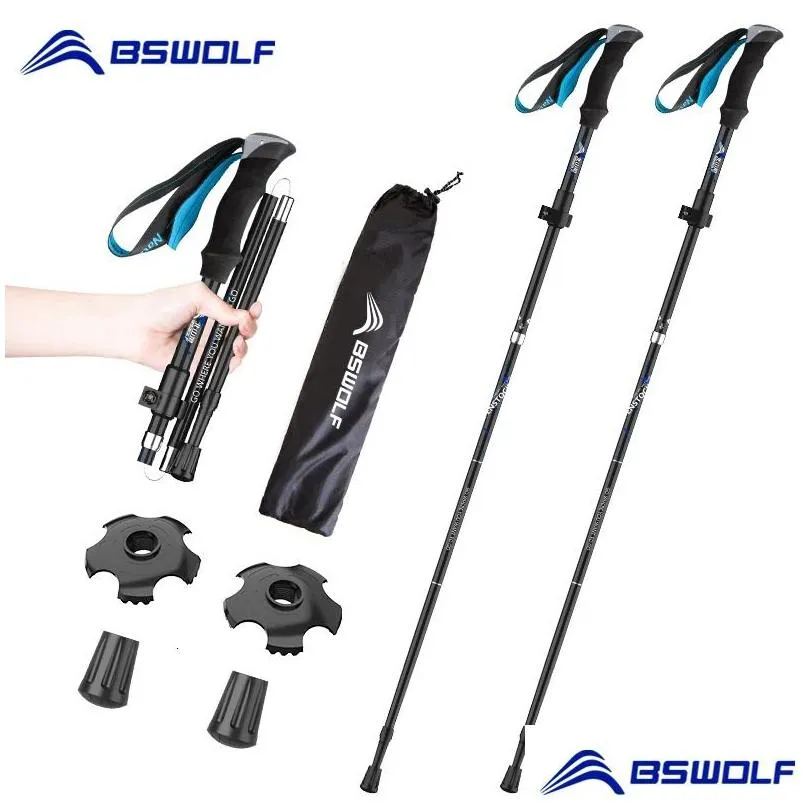 bswolf 2pcs ultralight trekking poles walking sticks hiking canes folding aluminum walking pole nodic walking sticks 240111