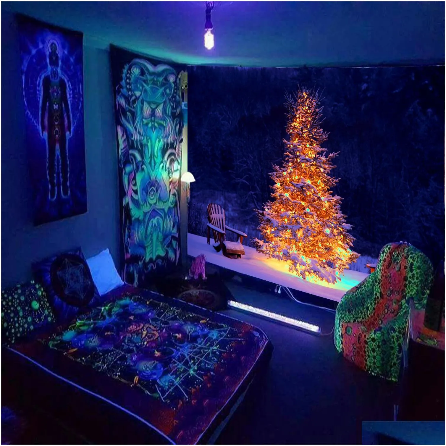 new fluorescent christmas tapestries for foreign trade for home wall decoration hanging cloth source manufacturers