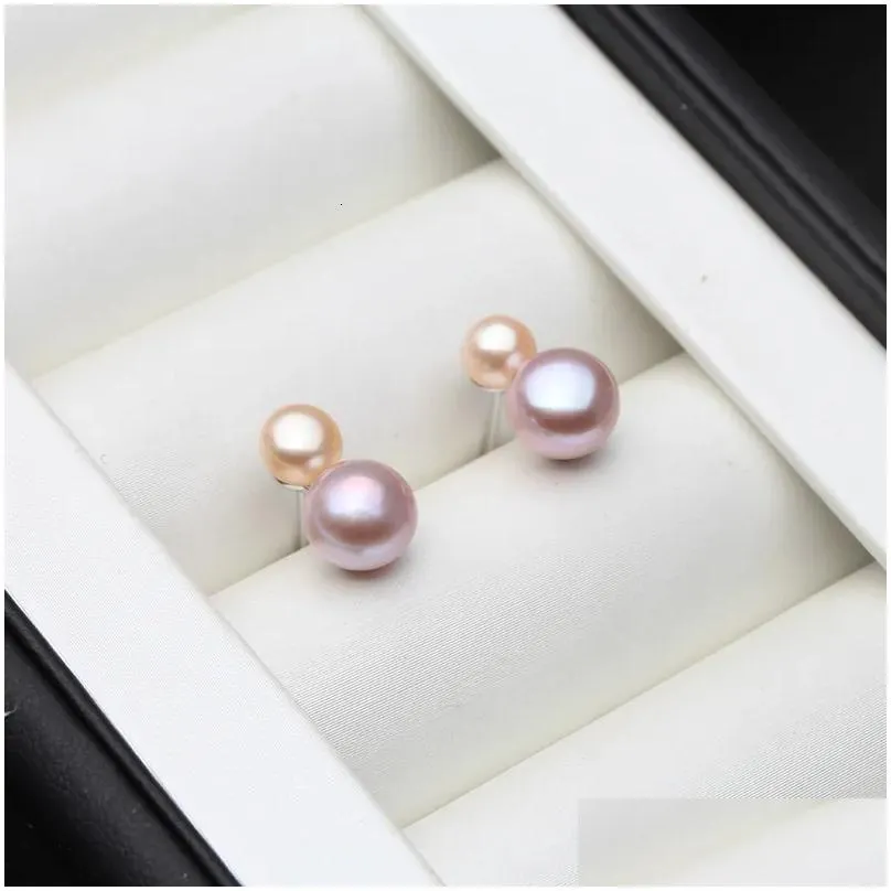 stud real 925 sterling silver earrings with pearls women fashion cute small white black freswater natural pearl earring girl gift