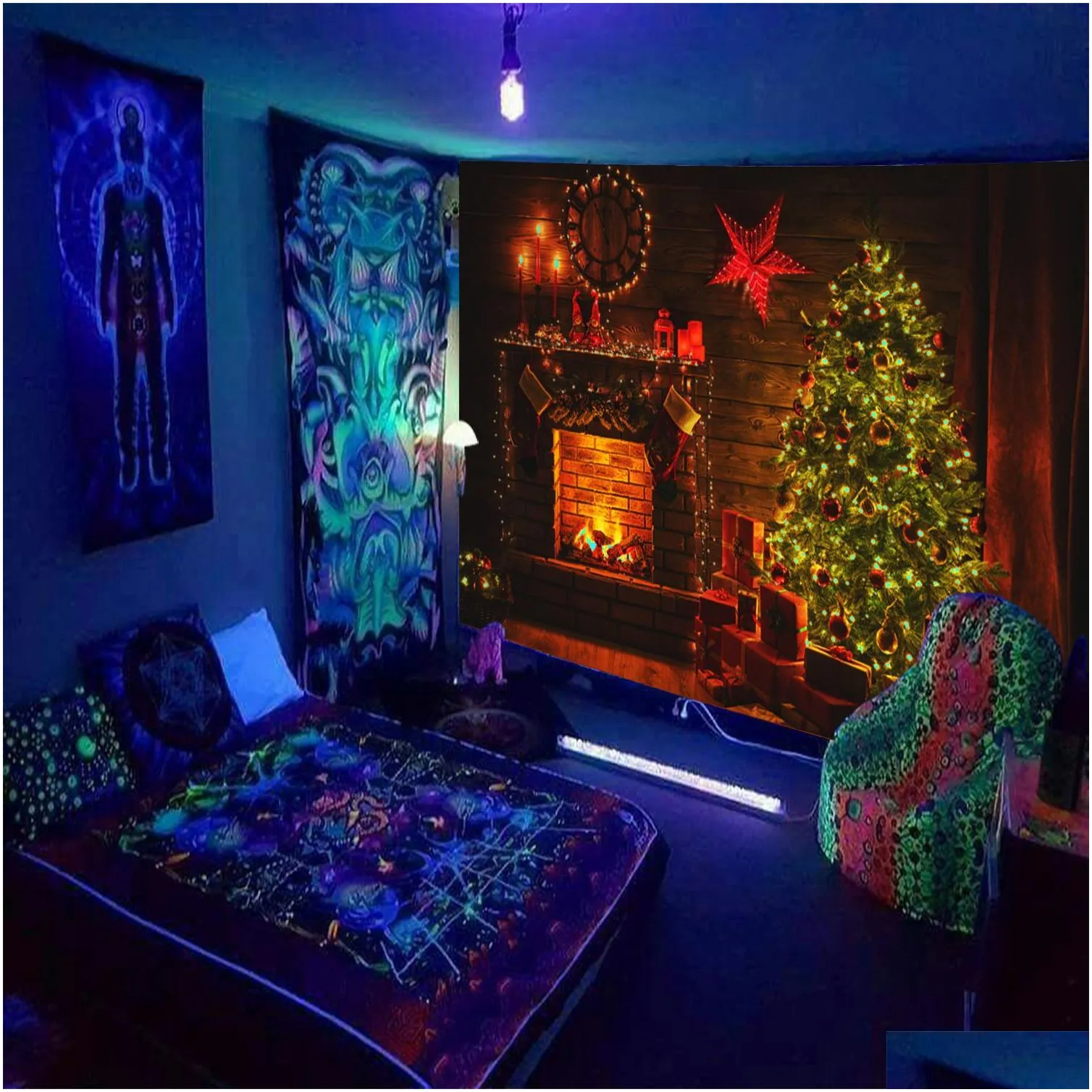 new fluorescent christmas tapestries for foreign trade for home wall decoration hanging cloth source manufacturers