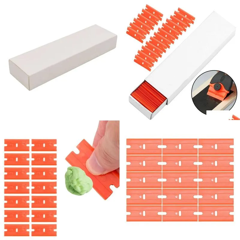 100pcs window glass clean scraper double edged plastic razor blade lable glue remover car wrap sticker squeegee