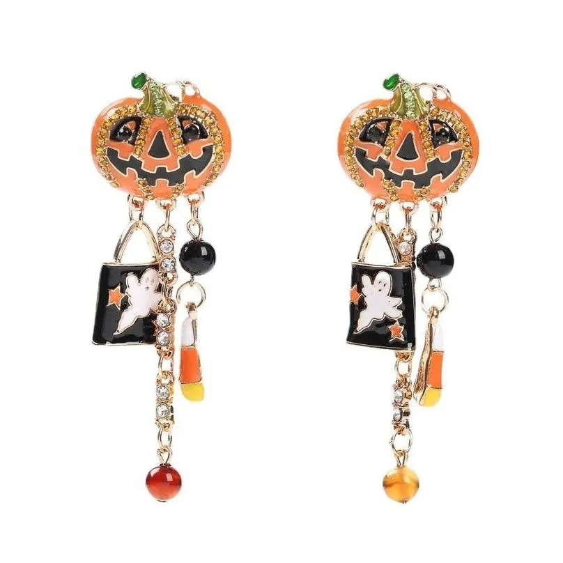 hoop huggie exaggerated halloween pumpkin tassel earrings for woman party 230831