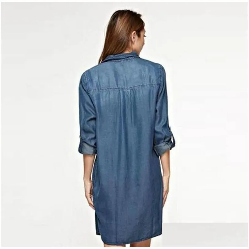 casual dresses denim dress for women 2022 autumn blue v-neck long sleeve mini plus size washed shirt vestidos