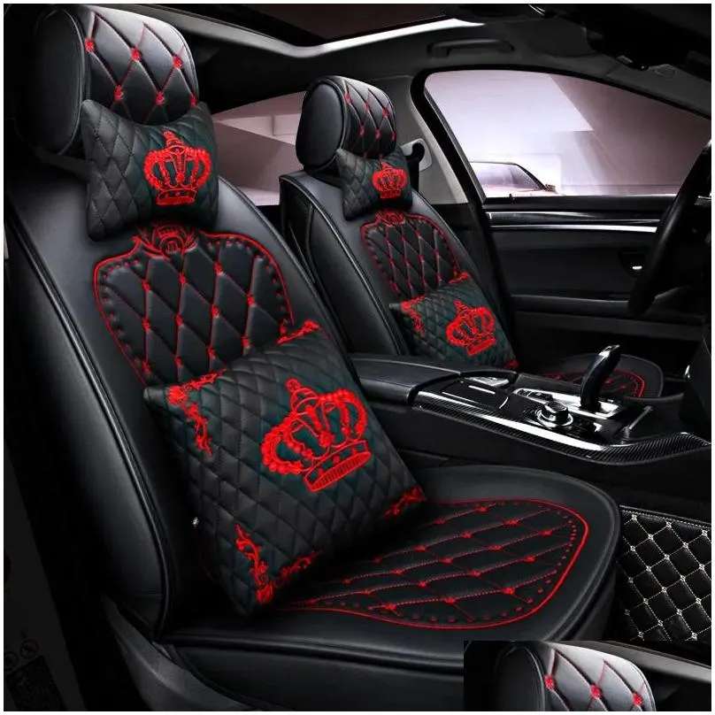 car seat covers 10pcs cover set embroidered crown leather plush diamond style soft front rear protector cushion arrival four season