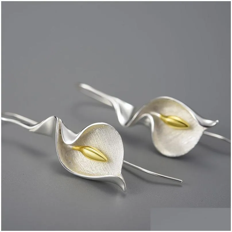 dangle chandelier lotus fun 18k gold long hanging calla lily flower dangle earrings for women real 925 sterling silver luxury fine jewelry