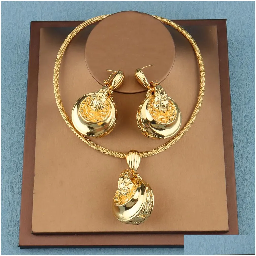 wedding jewelry sets dubai gold color for women african bridal gifts necklace earrings jewellery 221119