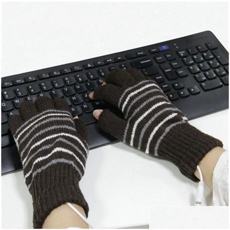 home furnishing usb heating gloves hand warmer winter office worker indoor half finger knitting glove keep warm men women student