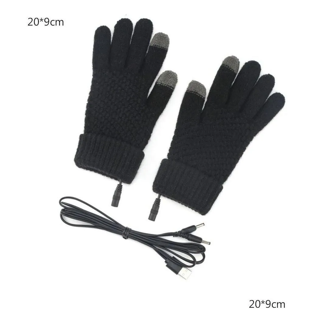 ski gloves winter girl women electric mitten heated fl finger warmer usb rechargeable touch sn knitted hand 230606 drop delivery dhqud