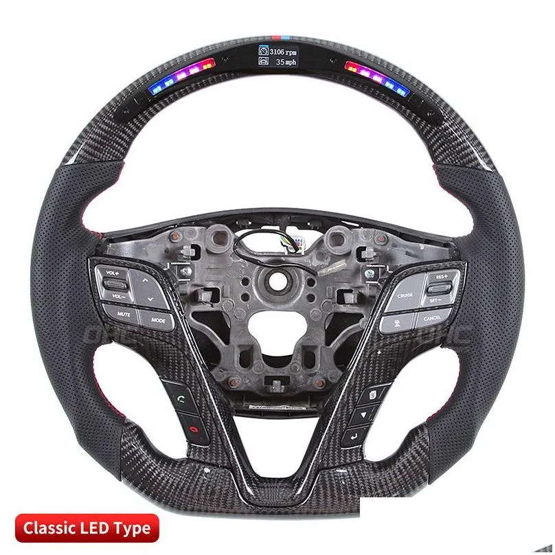 led style car steering wheel compatible for hyundai real carbon fiber