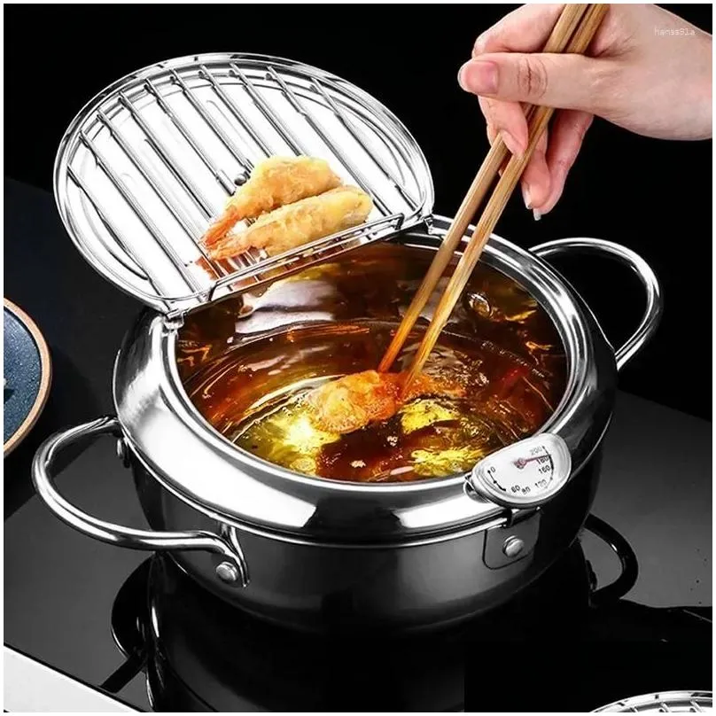 pans japanese deep frying pot with a and lid 304 stainless steel kitchen tempura fryer pan 20 24 cm