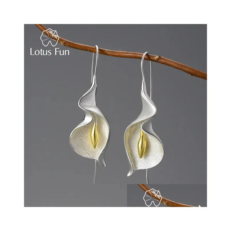dangle chandelier lotus fun 18k gold long hanging calla lily flower dangle earrings for women real 925 sterling silver luxury fine jewelry