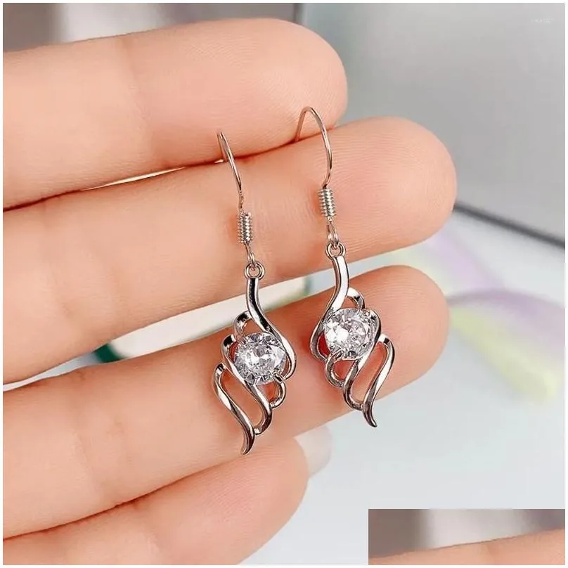 dangle earrings drlove fashion shape women`s with brilliant white cz high-quality silver color drop for party jewelry