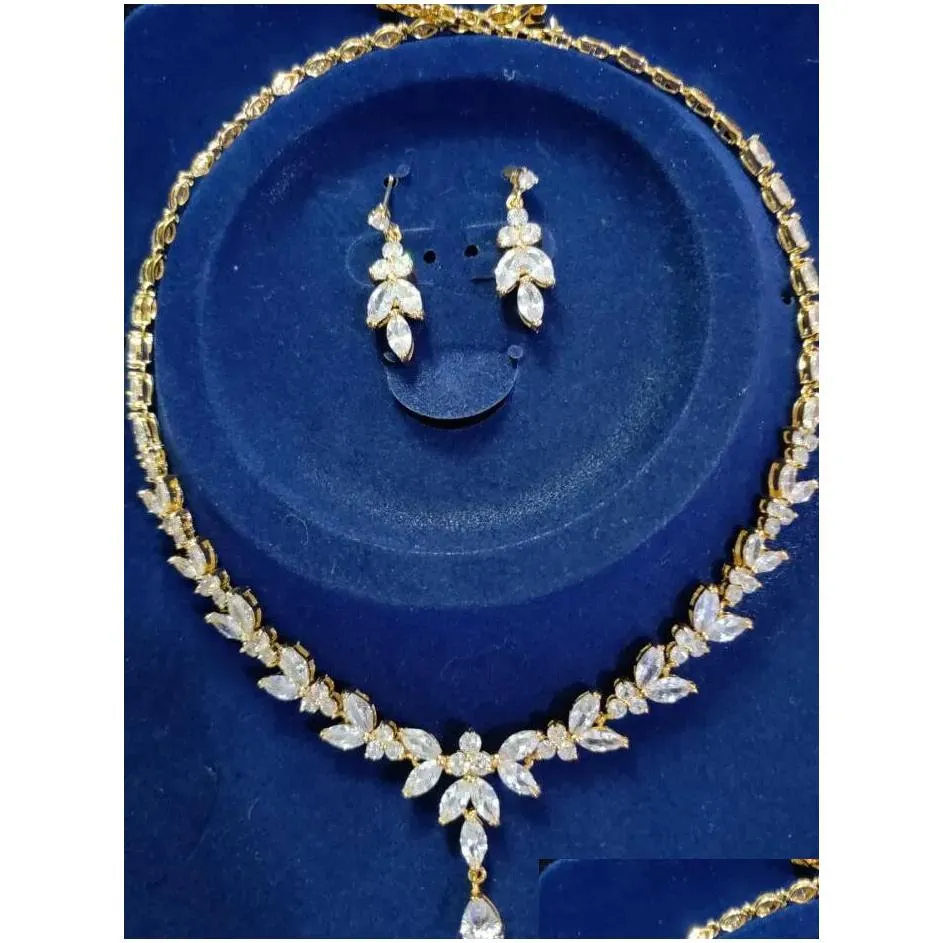 emmaya exquisite sets for women wedding party jewelry accessories cubic zircon stud earrings & necklace gift y200602