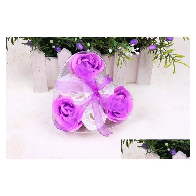 wholesale mix colors heart-shaped 100% natural rose soap flower romantic hand-made bath soap gift (6pcs=one box)