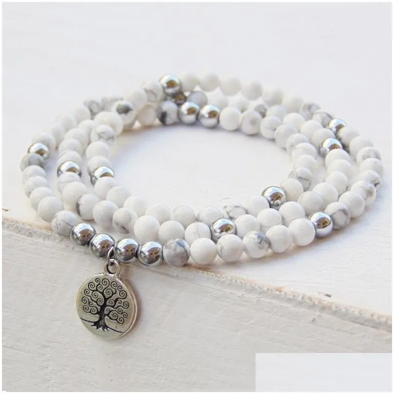 108 prayer beads bracelet 6mm natural howlite beaded wrap bracelet tree of life mala wrist women men y200730