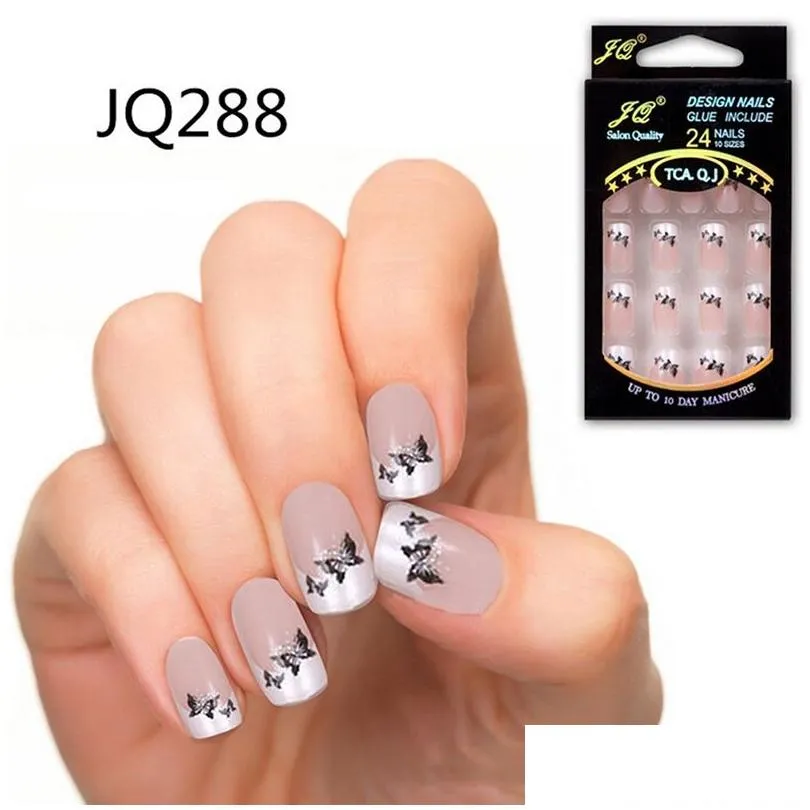 24 pcs stunning designs french false nails abs resin fake nail set full manicure art tips