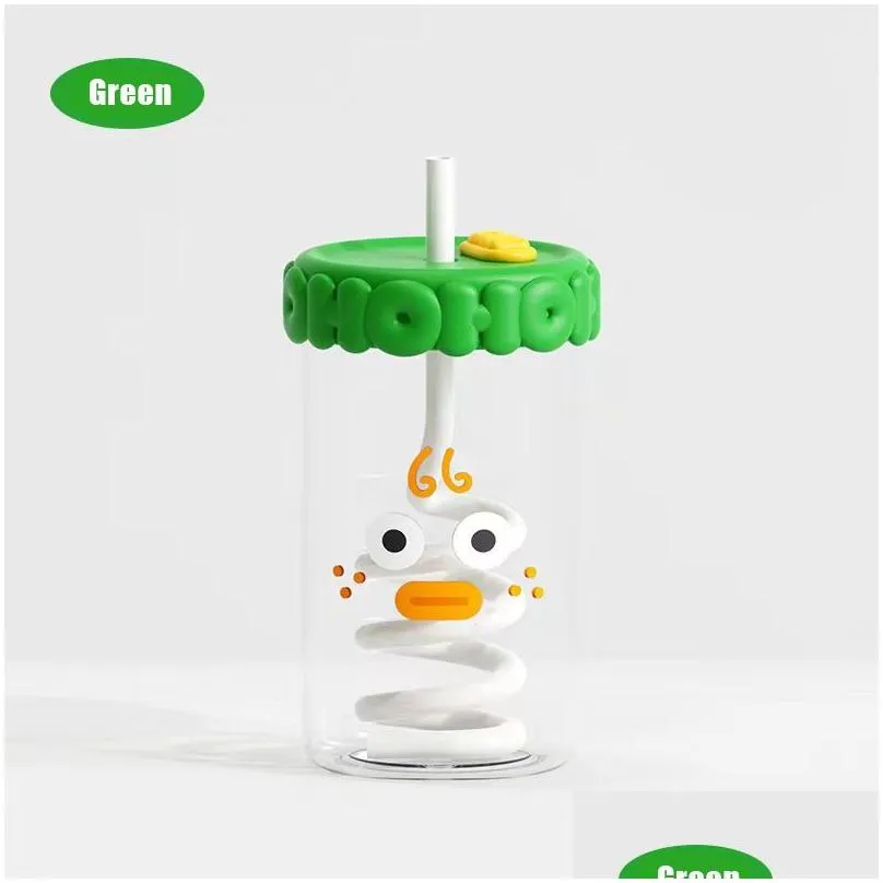 glass cup creative straw cup female office water cup with lid milk tea coffee cup large capacity drinking water milk cup
