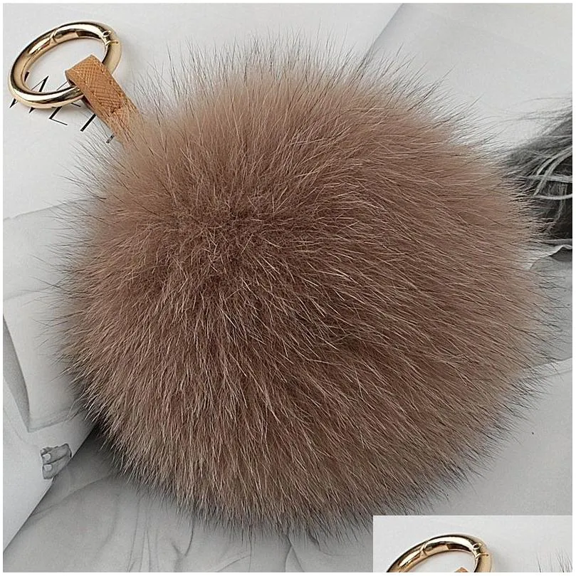 keychains lanyards luxury 13cm fluffy real fur ball pom poms pompom high quality keychain car key chain metal ring pendant for women