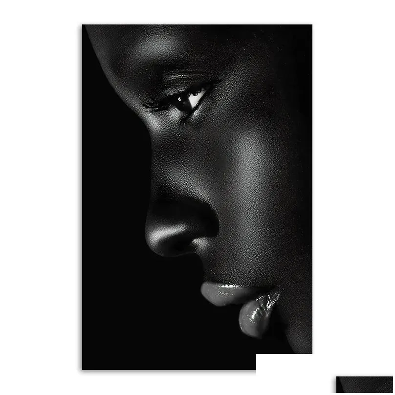 black profile lip woman canvas painting hd print figure posters and prints modern wall art picture for living room bedroom decor