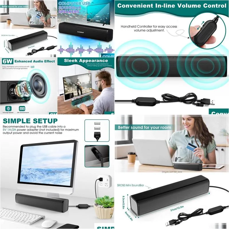 portable speakers smart sound bar for tv wired usb speaker home surround bar wall mount pc desktop theater cinema system eu 221014