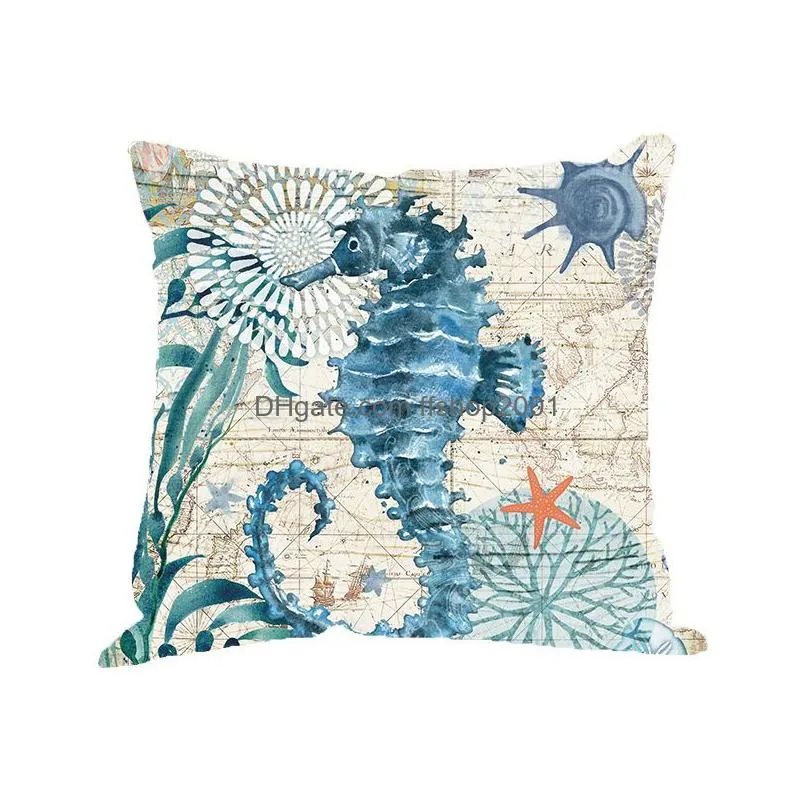 10style cushion covers blue ocean pillow cover turtle seahorse whale linen pillowcase home decorate whole customization45455130159