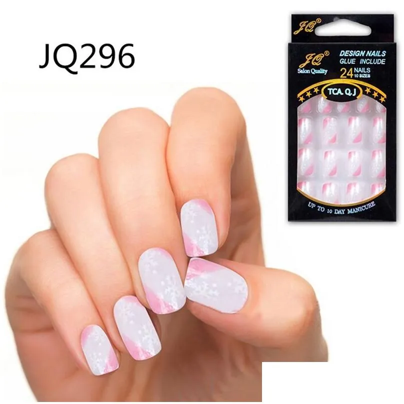 24 pcs stunning designs french false nails abs resin fake nail set full manicure art tips