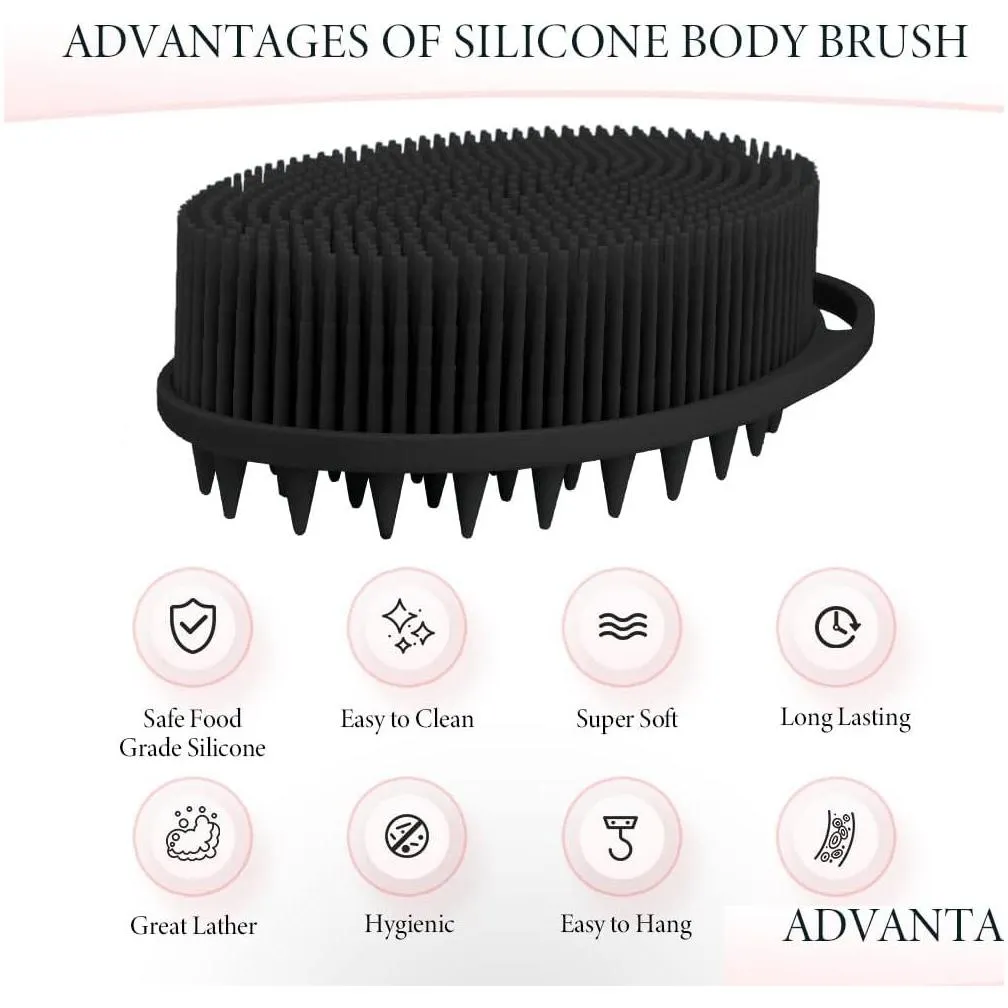 exfoliating silicone body scrubber, soft silicone loofah shower 2 in 1 body exfoliator massager shampoo brush for all skin men women