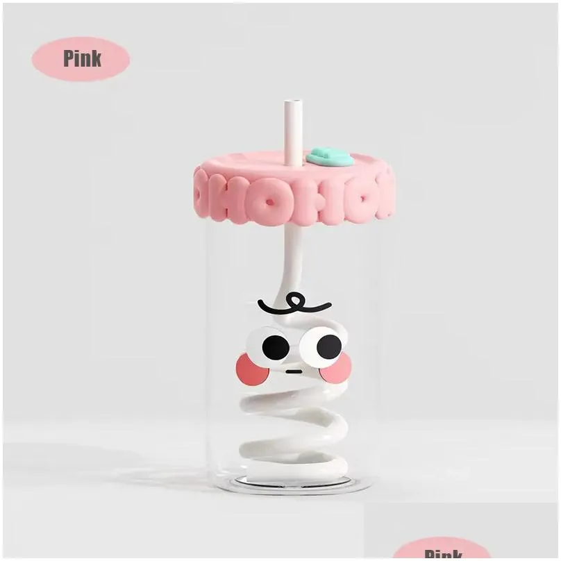 glass cup creative straw cup female office water cup with lid milk tea coffee cup large capacity drinking water milk cup