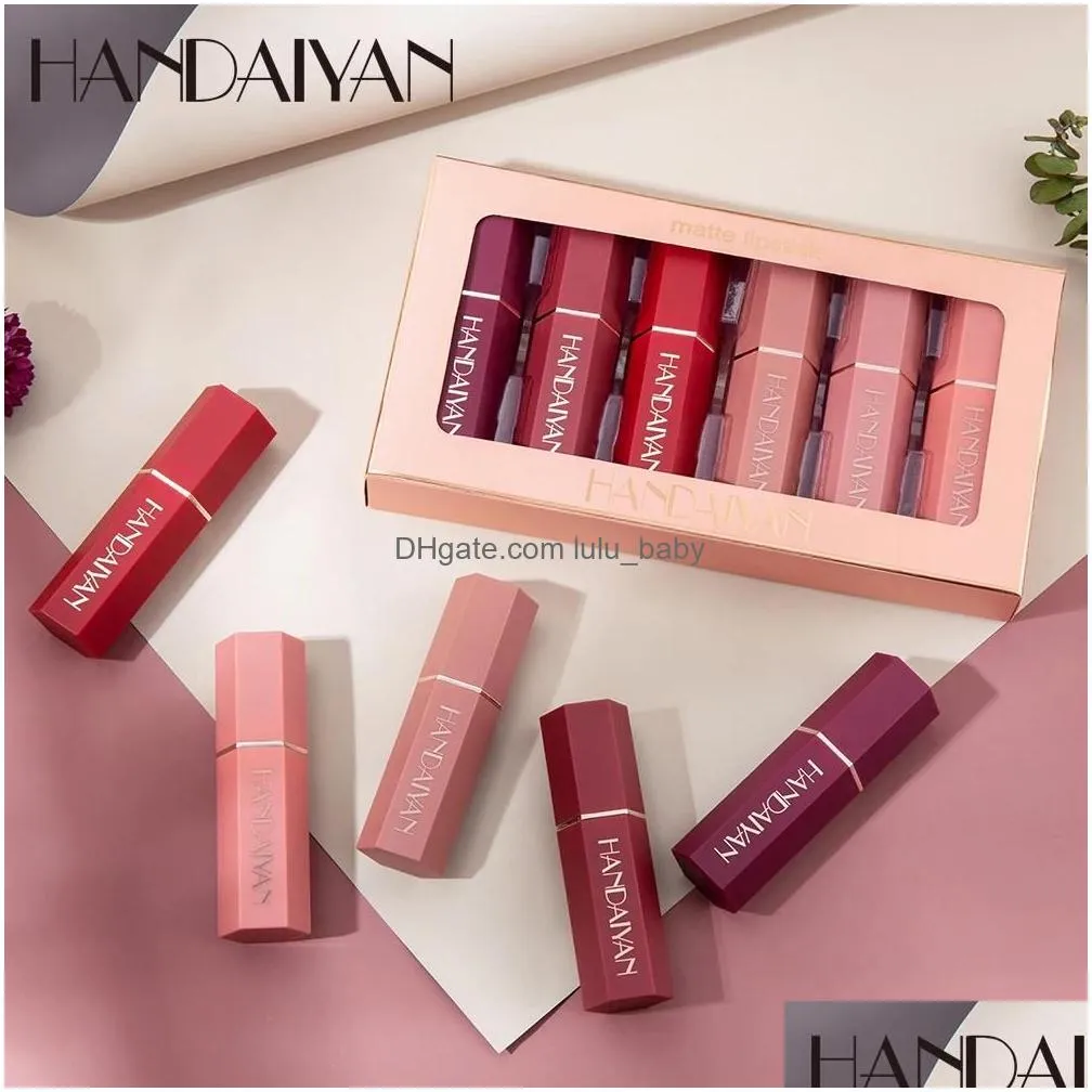 sets handiayan 6 colors/box nude veet lipstick kit makeup cosmetics cream matte lip stick set waterproof silky matt lip balm pencil