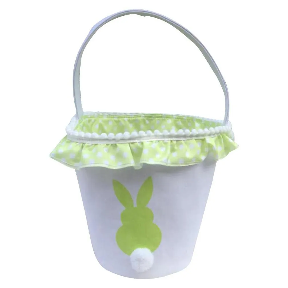 2022 easter party supplies decorative tote basket printed plush rabbit tail baskets lace canvas tote candy gift bag