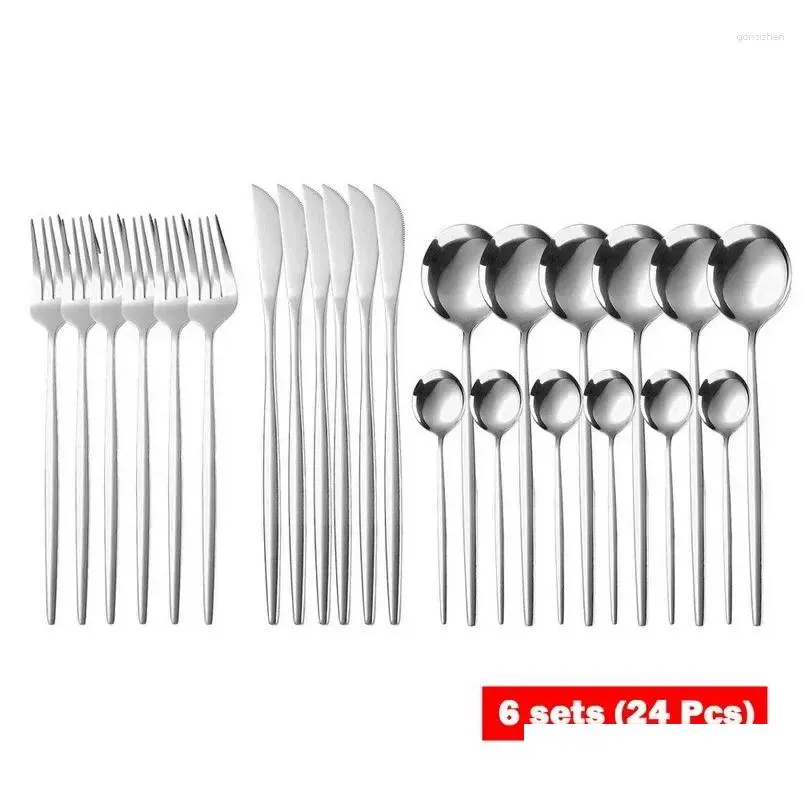 dinnerware sets silver set cutlery western 24pcs fork flatware tableware silverware knife spoon supplies steel stainless