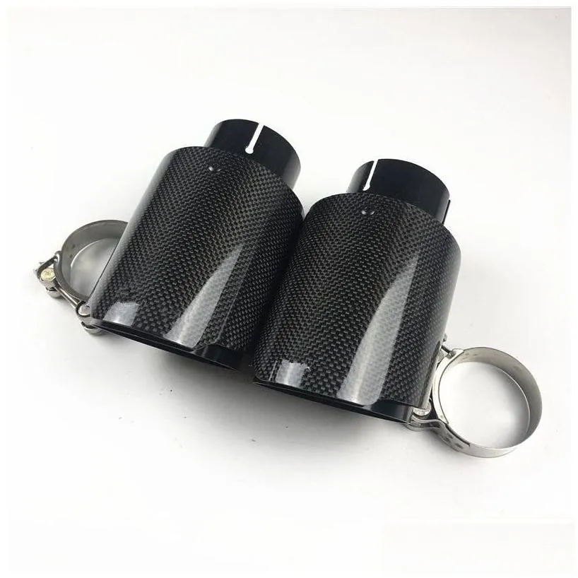 muffler a pair glossy carbon add black stainless steel akrapovic exhaust end tips car er styling drop delivery mobiles motorcycles p