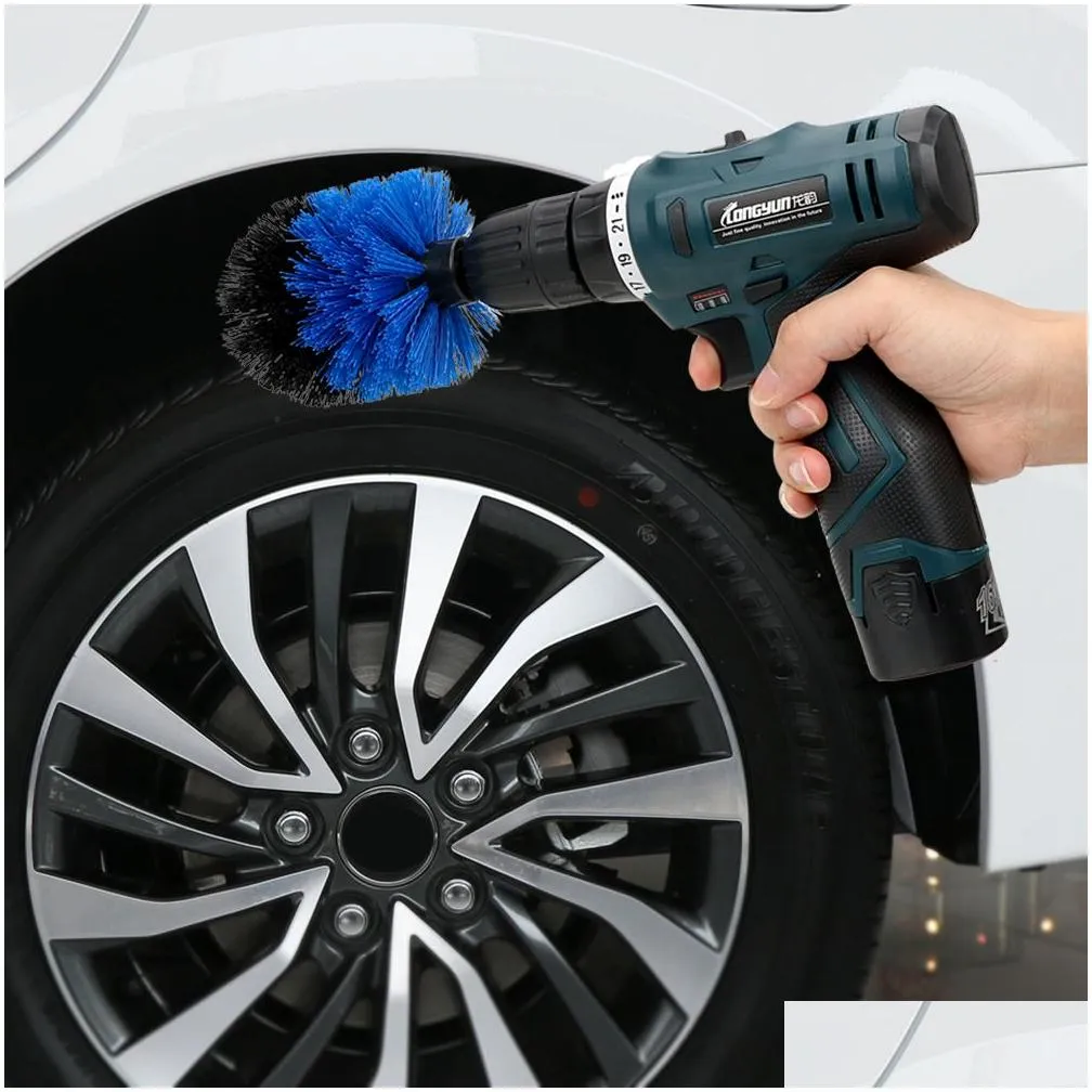 3pcs set car cleaning tool auto detailing hard bristle care brush drill scrubber attachment kit259t5214827