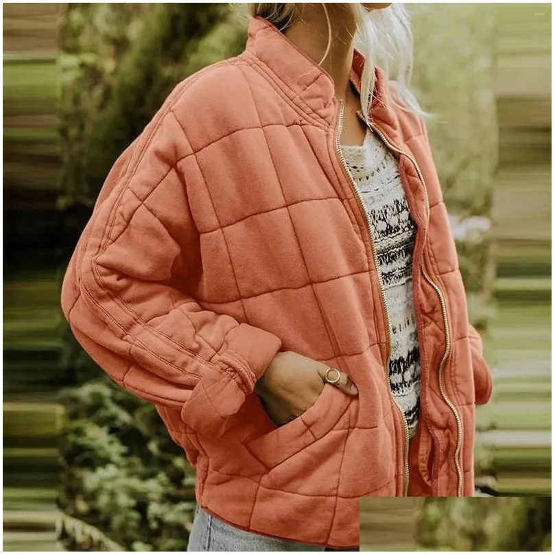 women`s jackets winter coats for women warm fleece coat loose plain quilted stand collar zip up jacket outerwear with pocket