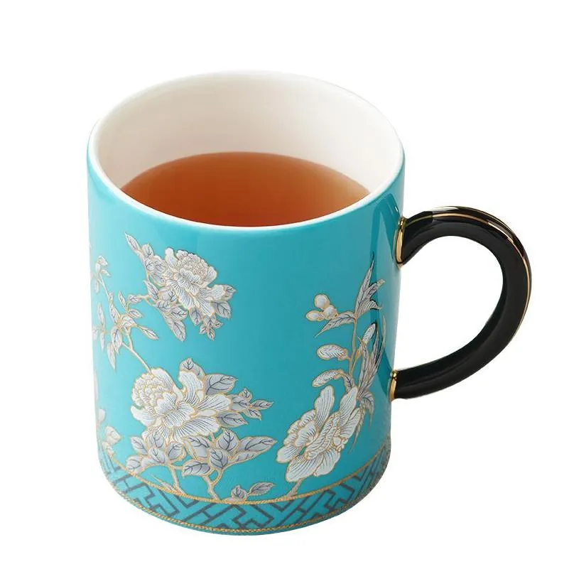 350ml underglaze color ink peony pattern mug set - real gold plating,use office and household multi-purpose,gifts of commerce and friendship,high-grade bone