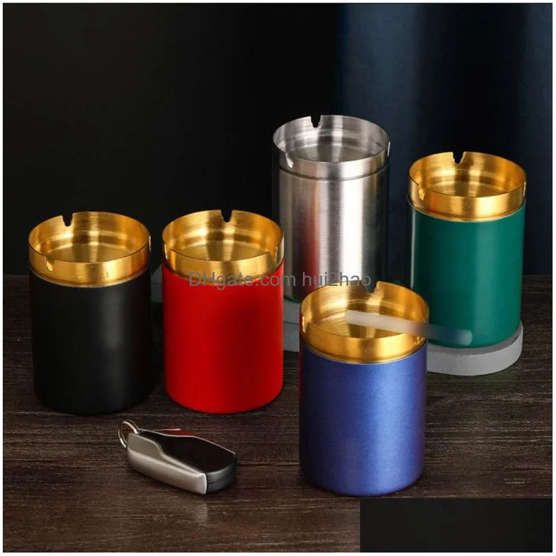 10x8cm durable stainless steel car ashtrays high side funnel windproof creative ashtray household el ktv dustproof cigar cigarette ash box jar smoking