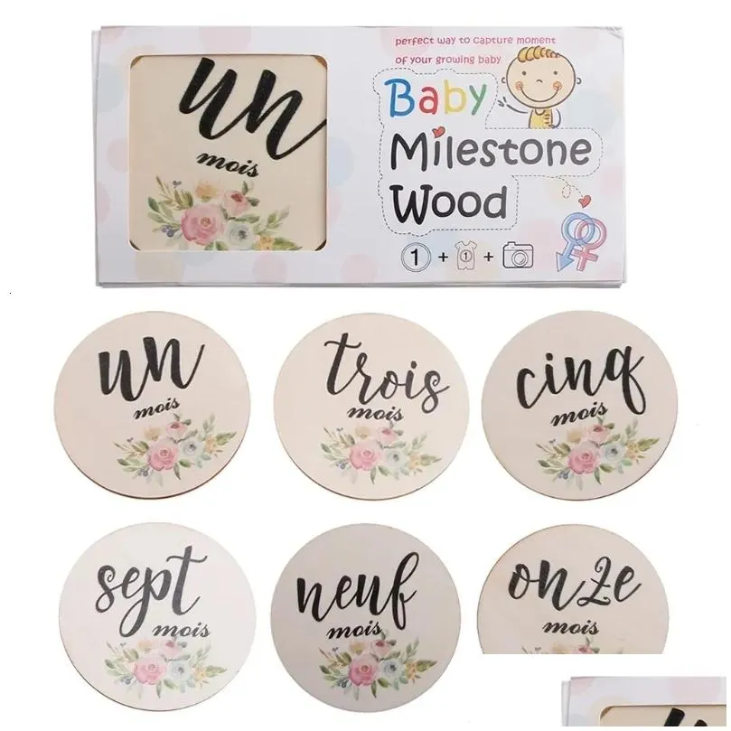 keepsakes 6 pcsset handmade baby milestone cards born monthly recording cards spanish language letters flower print pocards infants