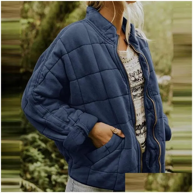 women`s jackets winter coats for women warm fleece coat loose plain quilted stand collar zip up jacket outerwear with pocket