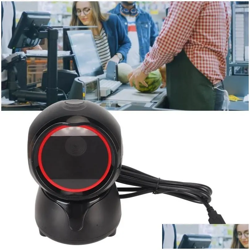 desktop barcode scanner global shutter led indicator prompt tones large window reader for qr market bank store